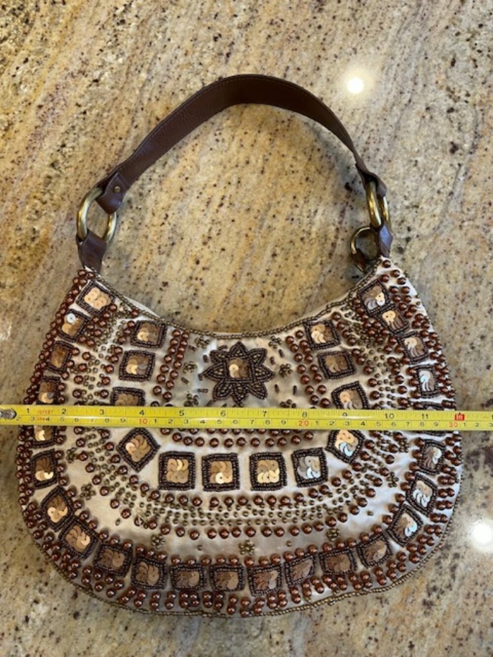 Vintage The Limited Shoulder Strap Beaded Purse Espresso Gold Colors Boho - Picture 11 of 15